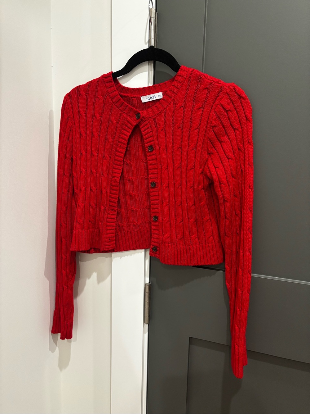 NATTI Red Cable-Knit Cardigan